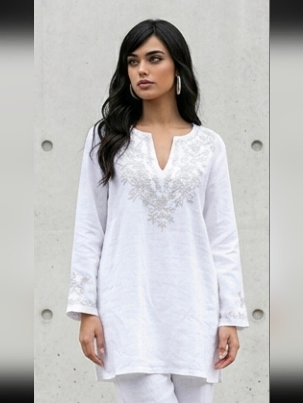 NWT Charter Club Linen Embroidered Top Women White 3/4 Sleeve Blouse 1X - Picture 1 of 15